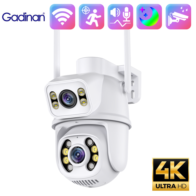 Gadinan-Câmera de Segurança CCTV ao ar livre, 8MP, 4K, PTZ, Wi-Fi, Dual-Lens, Detecção Humana, Cor Inteligente, Visão Noturna, IP, ICSEE APP