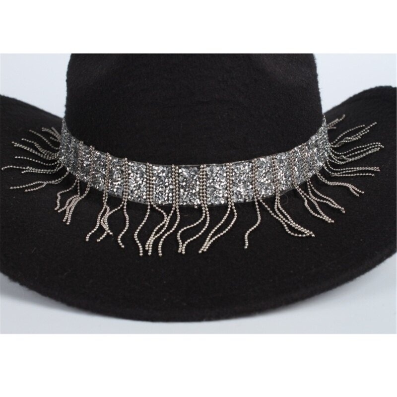 PU-hoedenband voor vrouwen Glinsterende kwastjes Cowboyhoedriem voor feest Vintage hoeddecoratieriem voor Fedora Panamahoeden