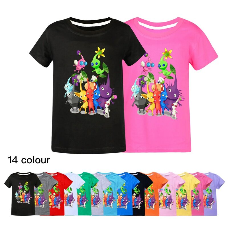 Camiseta de algodón de manga corta para niños y niñas, playera de dibujos animados de Pikmin 4, ropa de verano, 2024