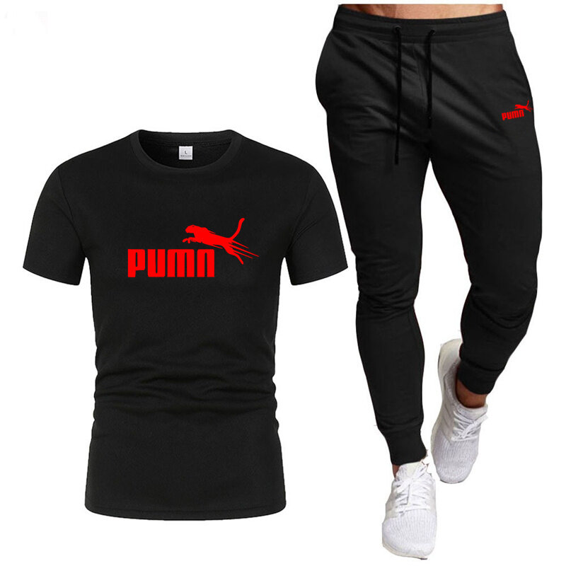 Gorące męskie dresy zestawy dwuczęściowe Fitness strój sportowy biegaczy z krótkim rękawem T Shirt + spodnie męska oddychająca codzienna odzież sportowa