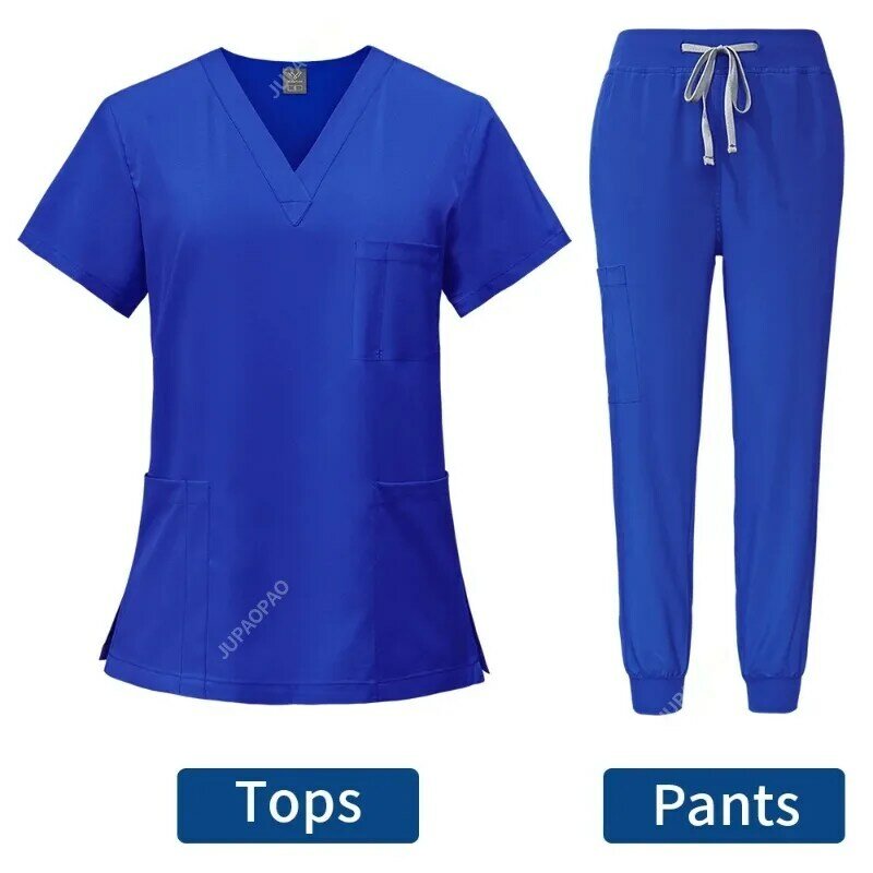 Medical Women Uniforms Hospital Scrubs Sets V neck Tops Pant Nurses Accessories Dental Clinic Beauty Salon Spa Workwear Clothes
