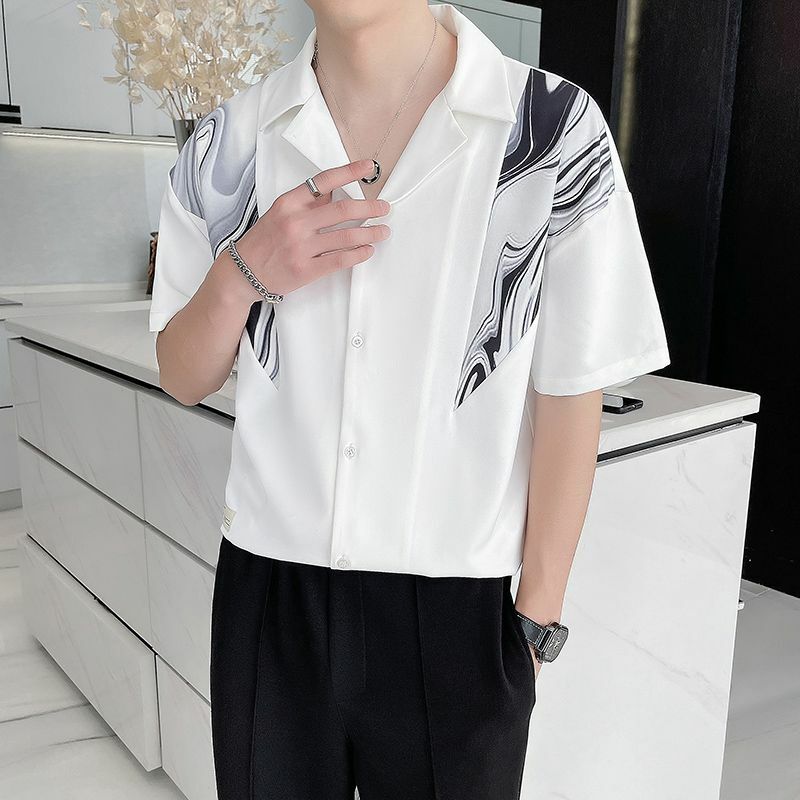 Blusa holgada de manga media para Hombre, camisa deportiva informal con cuello en pico, ajustada, elegante, a la moda, estilo Harajuku