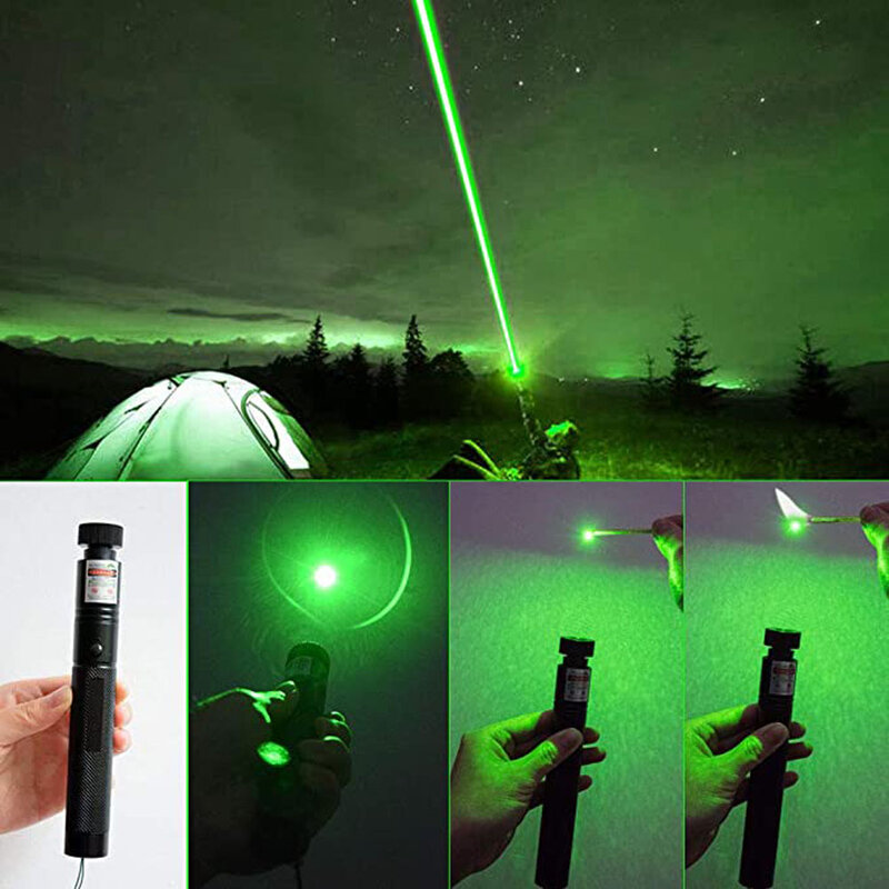 Tocha de ponteiro laser verde de alta potência, linha contínua e foco ajustável para caça, bateria não incluída, 532nm, 5mw