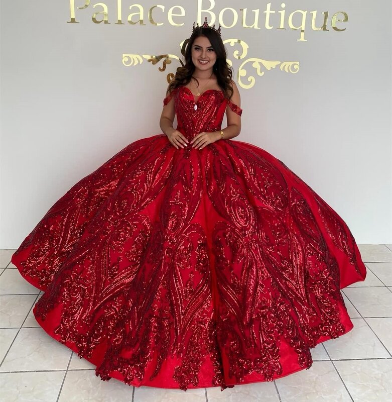 Burgundy Princess Quinceanera Dresses Ball Gown Off The Shoulder Appliques Lace Sweet 16 Dresses 15 Años Custom