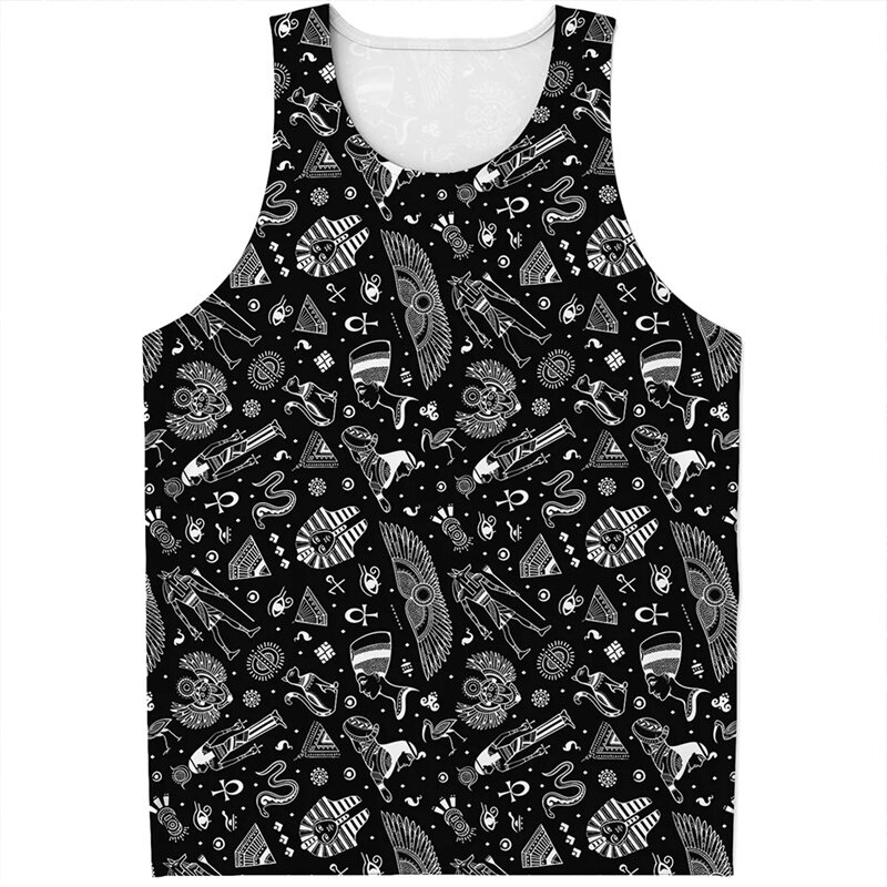 Ancient Egyptian Gods Pattern Tank Top For Men Retro Totem 3d Print Vest Summer Streetwear Oversized Tee Shirts Personality Tops