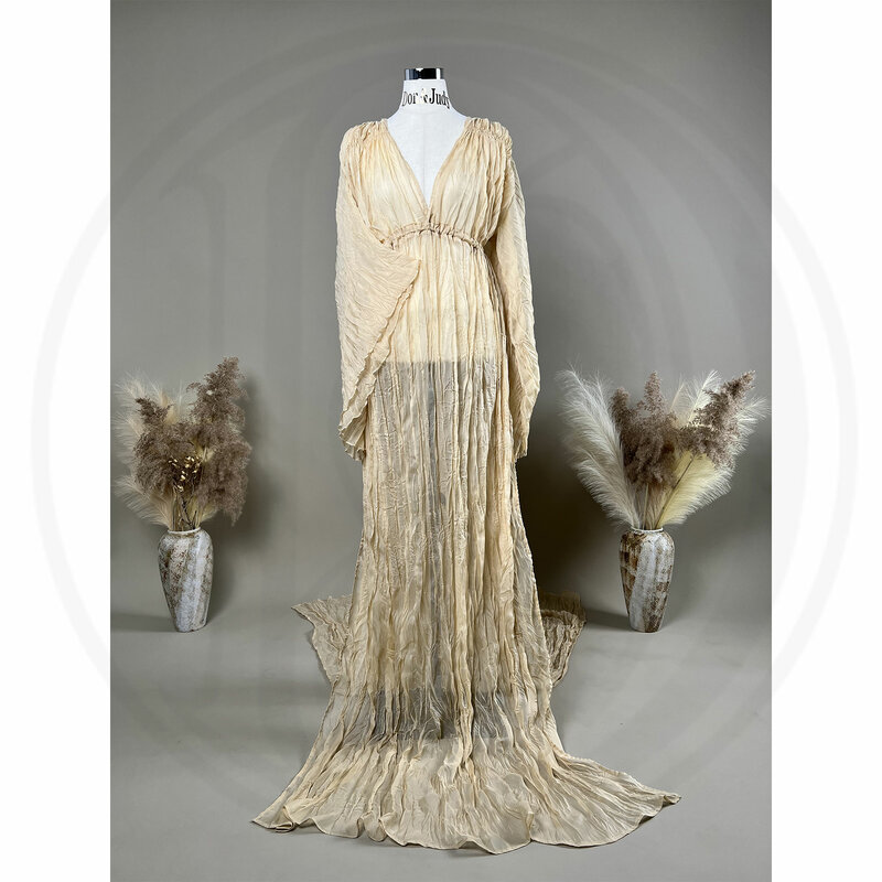 Женское платье невесты в стиле бохо Don & Judy, элегантное винтажное Плиссированное шифоновое длинное платье с оборками для фотосъемки беременных женщин