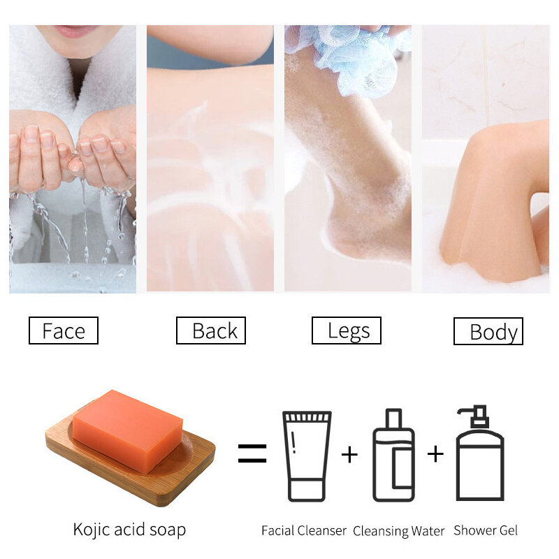 Kojic Acid Skin Care Facial Cleanser, Loção Corporal, Handmade Soap Bar, Remover manchas escuras, Clareamento, Anti Aging, Remover Acne