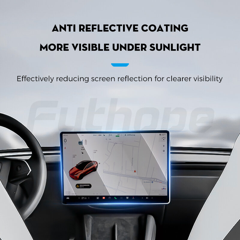 Futhope Glass Screen Protector For Tesla Model 3 Highland Y 2021-2024 Matte Glare HD Center Control Film Protection