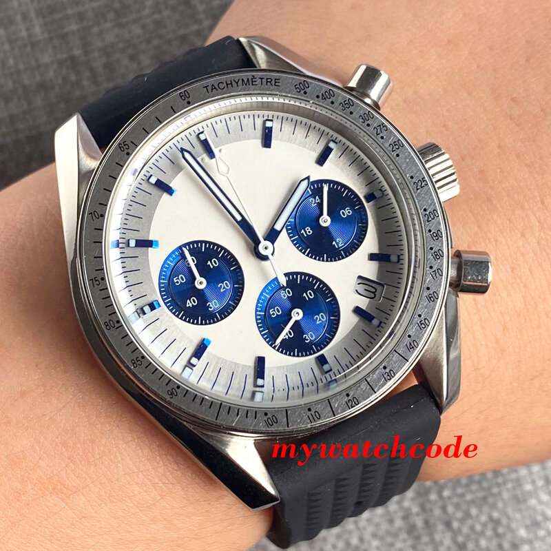 Nologo jam tangan kronograf pria, arloji bisnis Stainless Steel Jepang VK63 Klasik 24 jam