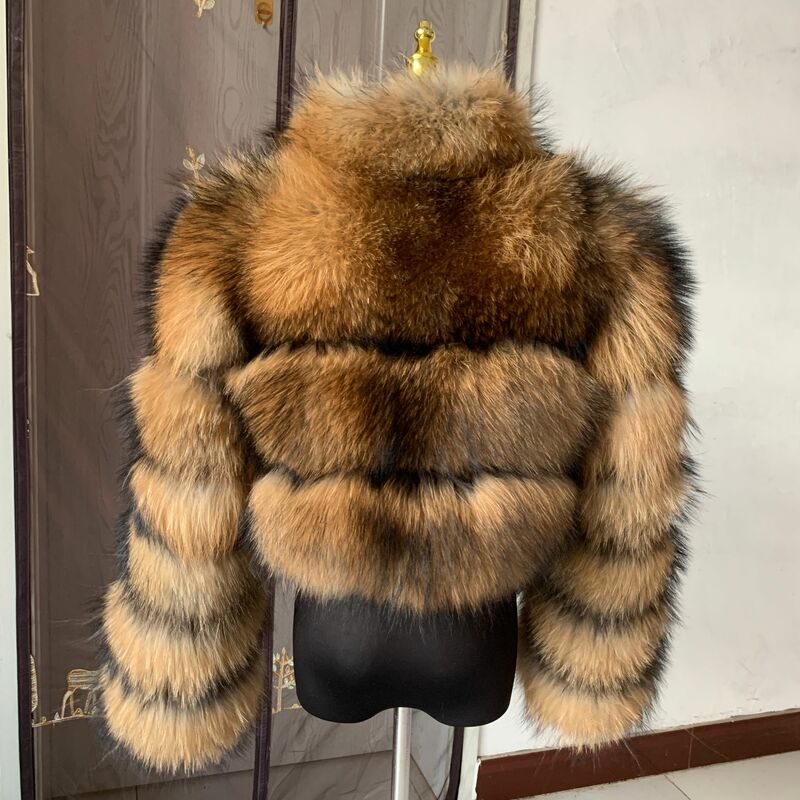New Ladies Natural Fox Fur Cropped Plus Stand Collar Fur Jacket Women Winter Fashion Warm Fur Jacket 100% Genuine Fox Fur