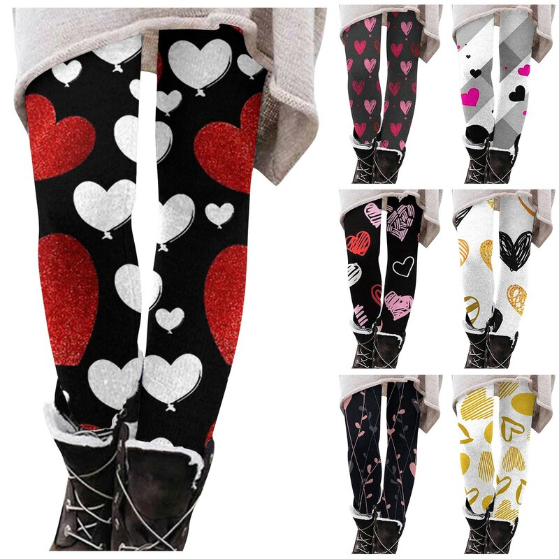 Mulheres com estampa de coração, Legging, Calças, Streetwear, Casual, Harajuku, Dia dos Namorados, Moda, 2024