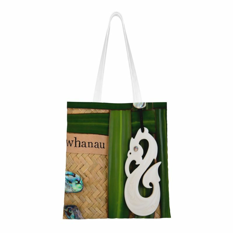 حقيبة تسوق عصرية من NZ Maoris حقيبة كتف مخصصة للبقالة من القماش بتصميم عائلي لإعادة التدوير