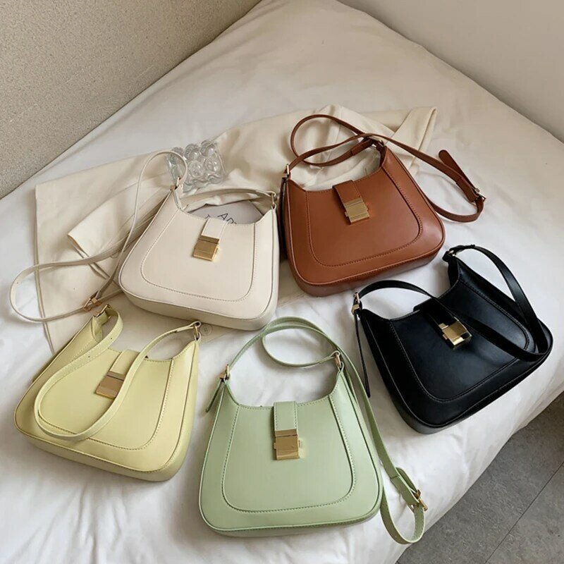 Fashion Simple Women's Underarm Bags Solid Color Luxury design Zipper Hasp handbag Casual PU Shoulder Bag