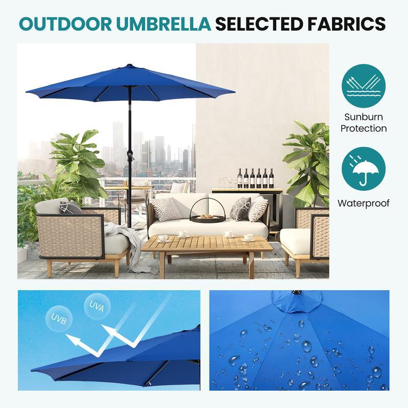 Zeke Town Outdoor Patio Umbrutton Tilt and Crank, ombrello da mercato 8 robuste costole protezione UV impermeabile per giardino, cortile