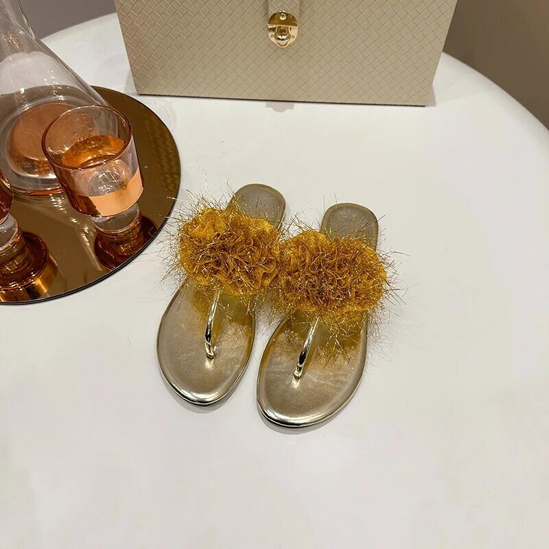 Женские сандалии с цветочным декором, легкие шлепанцы на плоской подошве с открытым носком, без застежек, модная летняя женская обувь, 2024