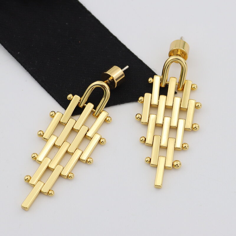Metal Cool Style Gold Plated Long Geometric Shape Earrings, Premium Fashion Atmosphere Earrings