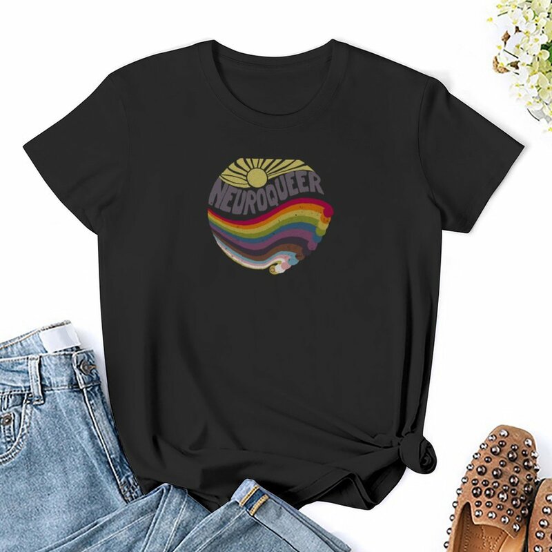 T-shirt gráfica Neuroqueer Wave para mulheres, camiseta manga curta, roupas fofas, roupas estéticas