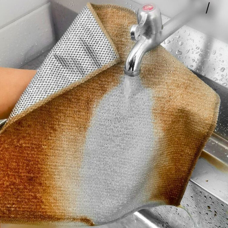 Magiczne druty stalowe ścierki do czyszczenia dwustronne pogrubione druty Metal srebrny szmaty kuchenne do garnków i naczyń ściereczki do mycia czyste narzędzie ręczników