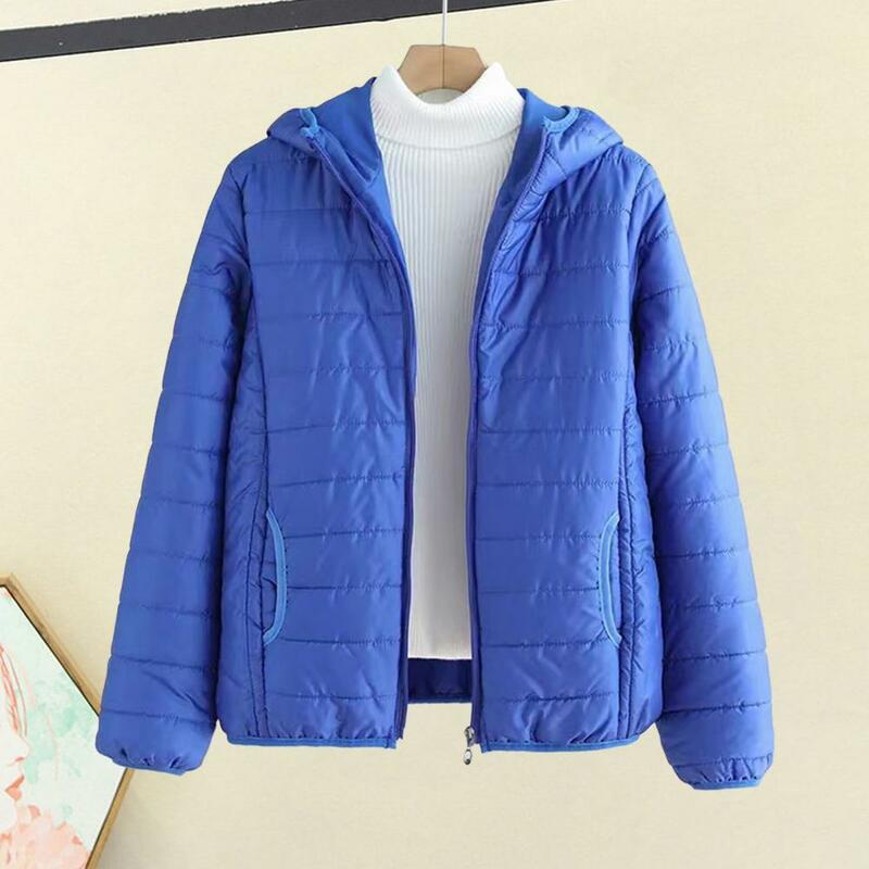 Fall Winter Women Jacket Thick Padded Warm Windproof Cotton Coat Zipper Closure Loose Cardigan Hooded Lady Down Coat