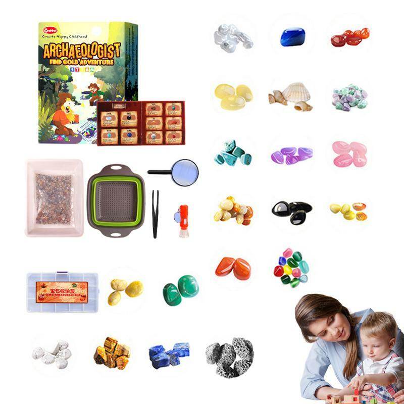 Kits de excavación de piedras preciosas para niños, 15 piedras preciosas y cristales reales, juego de ciencia/minería para niños, regalo para niñas y niños
