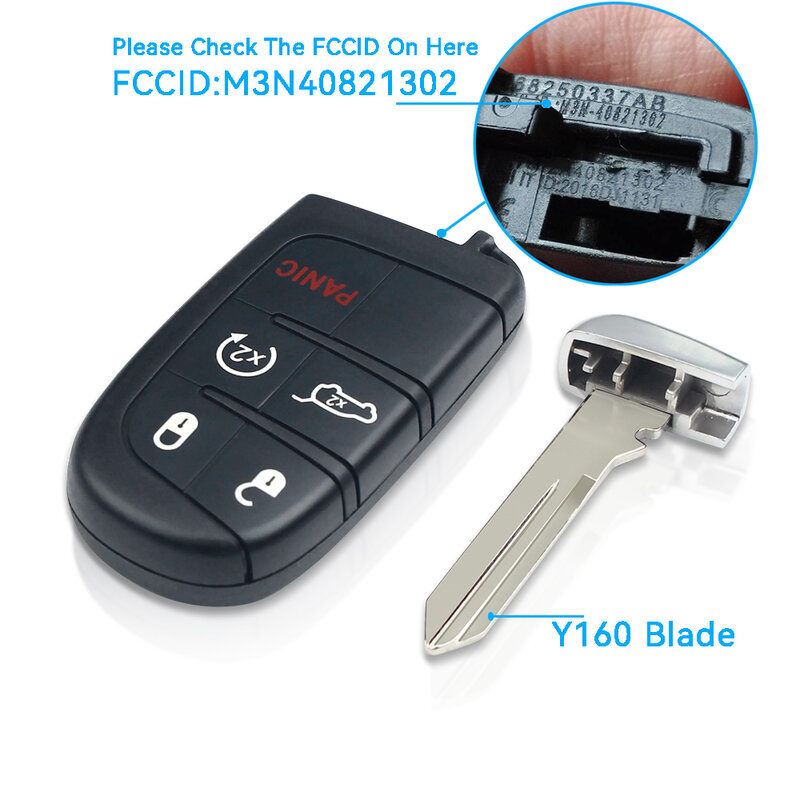 KEYYOU zamiennik 5 przycisków inteligentny klucz zdalny M3N40821302 Fob 433MHz dla Jeep Grand Cherokee 2013-2018 Dodge Journey Challenge