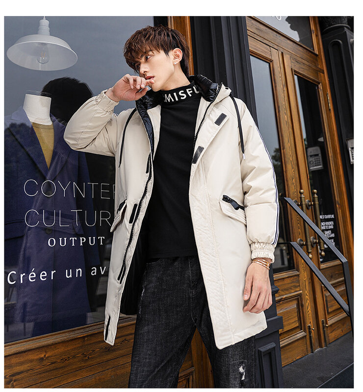 Inverno masculino meados de comprimento para baixo jaqueta juventude pato branco para baixo casaco de algodão coreano high-end casual na moda casaco