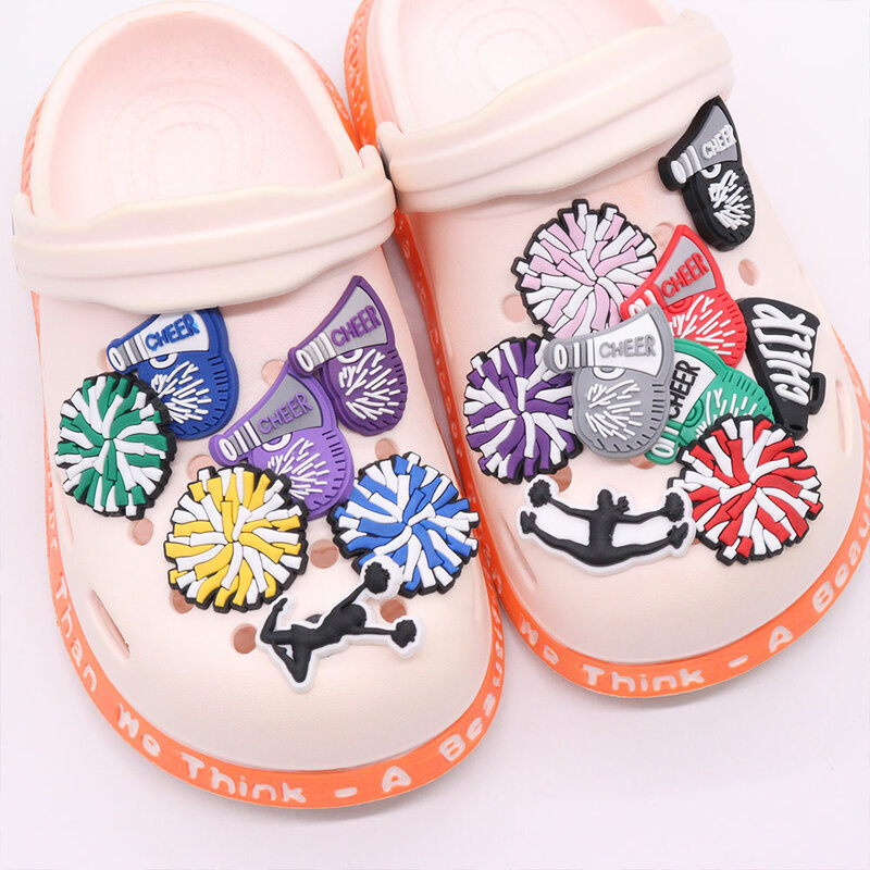 1-15Pcs PVC Garden Shoe Accessories Cheerleading CHEER Shoes Charms Decorations Fit Boys Girls Party Present