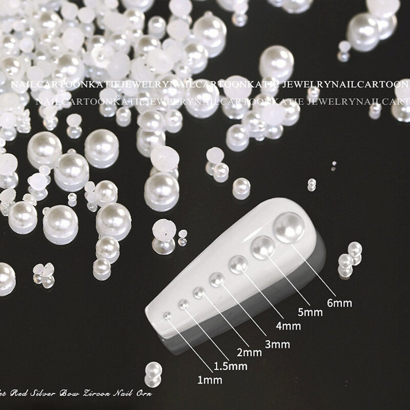 200/500 teile/beutel weiße Perlen Nagel perlen Strass runde gemischte Größe beige Perlen für DIY Maniküre Dekoration Perle Nagel dekoration