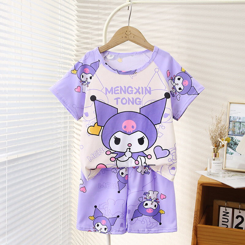 2024 My Melody ชุดนอนเด็ก Sanrio Kawaii Anime Kuromi pompurin เสื้อฤดูร้อนหวานน่ารักแขนสั้นของขวัญบางๆสำหรับเด็ก