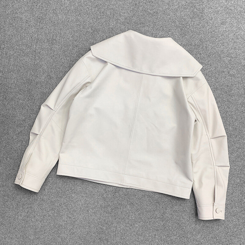 2022 New Leather Jackets Lady Single-Breasted Genuine Sheepskin Leather Coat Pocket Windproof Elegant Fashion Streetwear TF8293