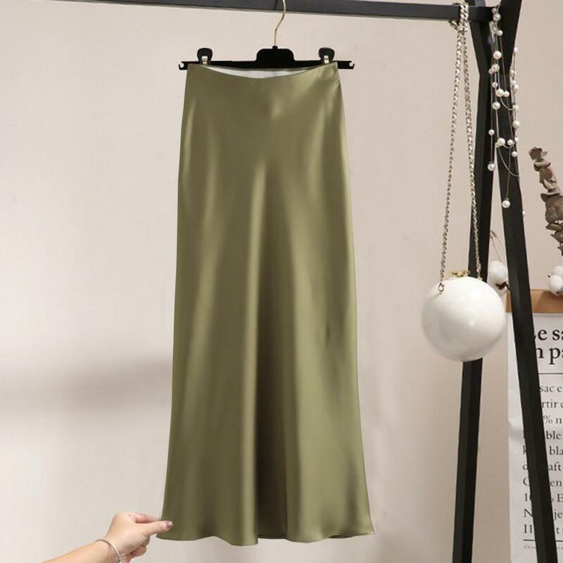 Женская атласная юбка-макси с завышенной талией, трапециевидная дышащая мягкая приталенная юбка-трапеция для выпускного вечера