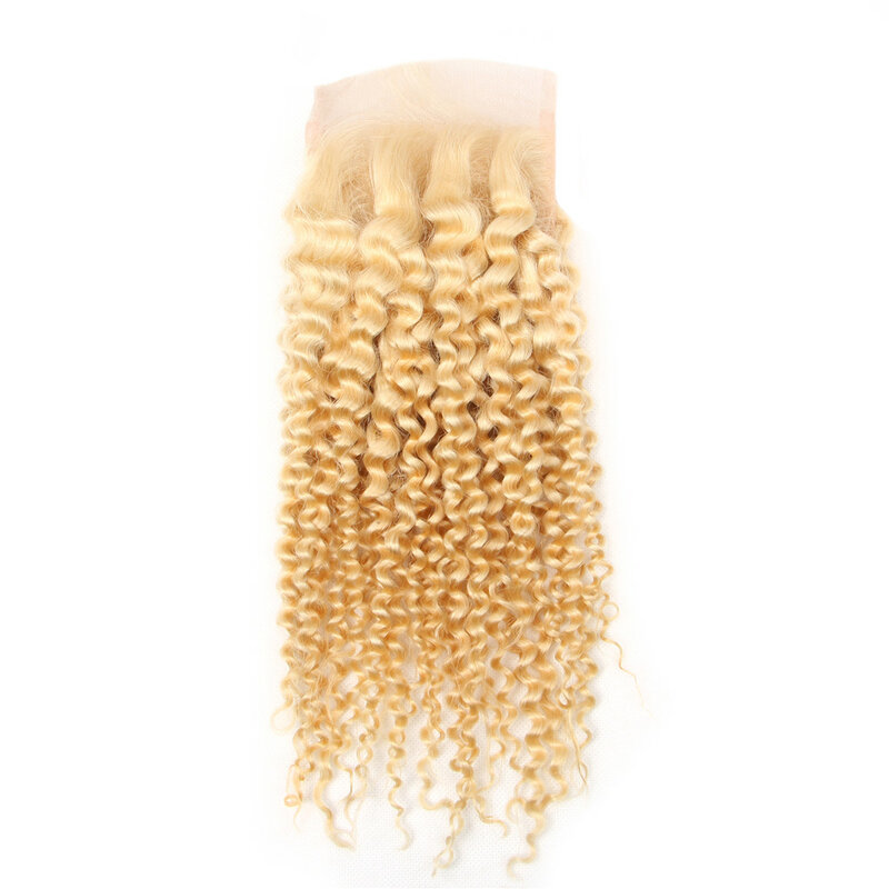 613 милая блондинка Курчавые Кудрявые 4x4 кружевные застежки свободная деталь прозрачное кружево 100% искусственная кожа с детскими волосами 10-20 дюймов
