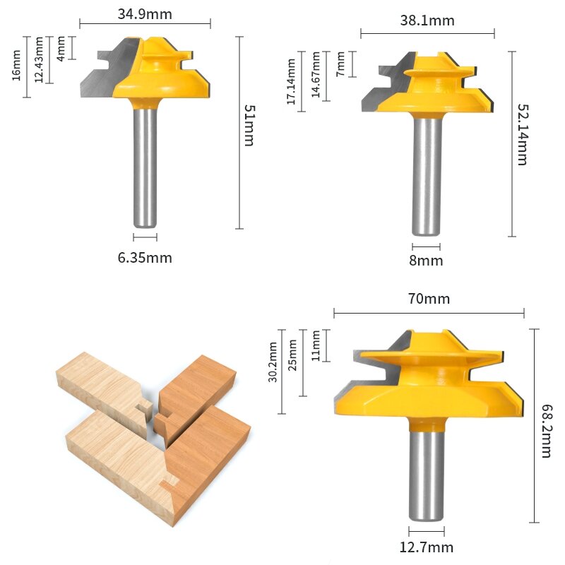 YUSUN 1PC 45° Degree  Lock Miter Router Bit  Woodworking Milling  Cutter For Wood Tools