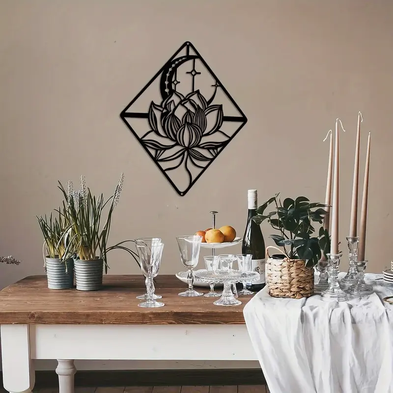 Metal Lotus Decor para Wall Art, Lua Flor Ornamento, Pendurado Logo Escultura, Decoração para casa, Artesanato