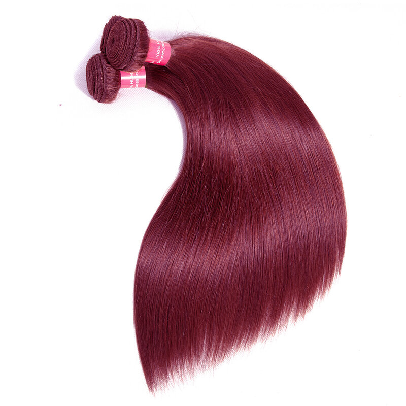 Pacotes retos do cabelo humano com fechamento, Borgonha Pacotes com fechamento, 99J, marrom avermelhado, 4x4