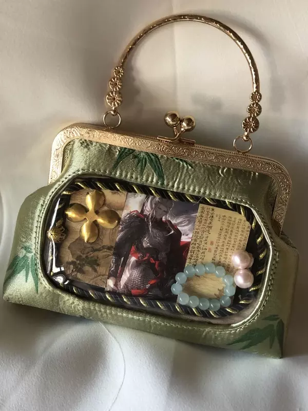 Handbag Light Green Bamboo Printing and Dyeing Color Exquisite Chinese Chain Han Chinese Clothing Accessories with Metal Buckle