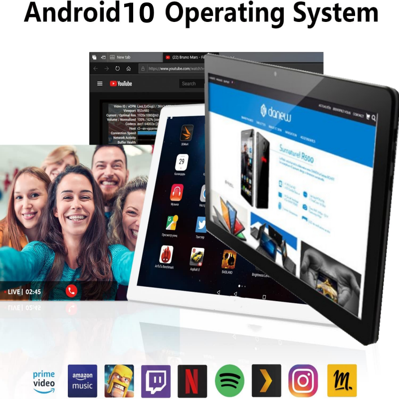 Планшет D1019 на Android 10, четыре ядра, экран 10,1 дюйма, 2 ГБ + 16 Гб