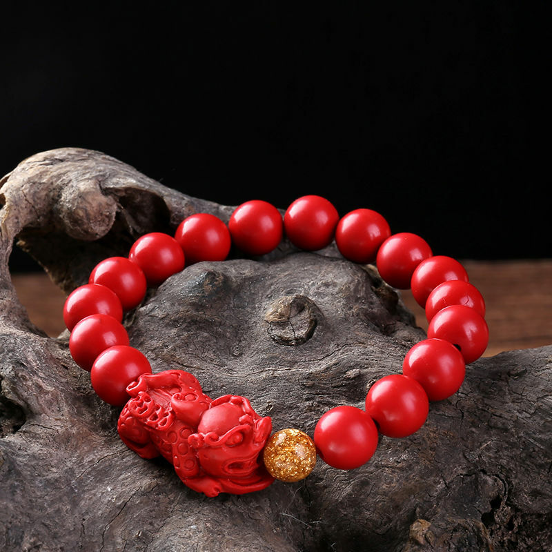 Red Cinnabar Bracelet Rosary Red Single Circle Animal Year Bracelet Beads for Men and Women Jewelry Gift Money Rolling.
