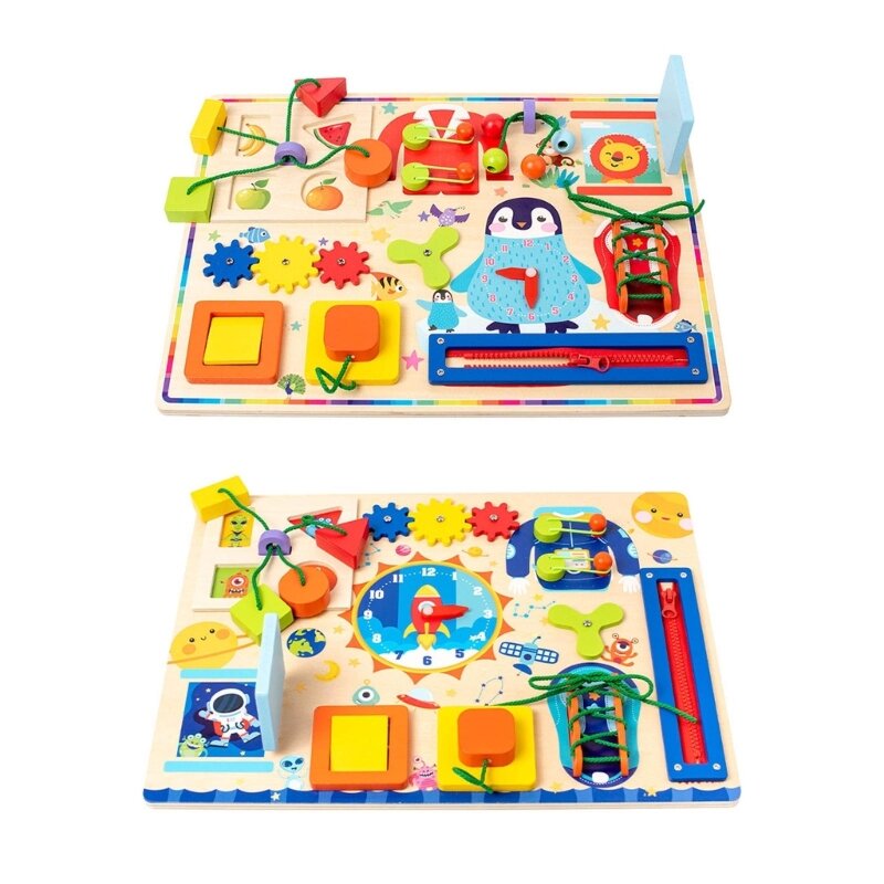 Houten drukke planken Ontgrendelen Speelgoed Threading Game Voorschoolse activiteit Leerspeelgoed