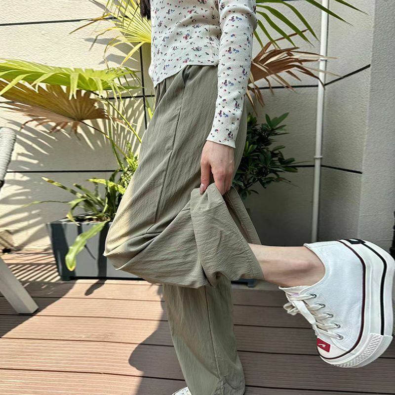 Yamamoto celana Instagram wanita serbaguna baru 2024 celana kaki lebar Super panas tipis celana kasual longgar musim panas