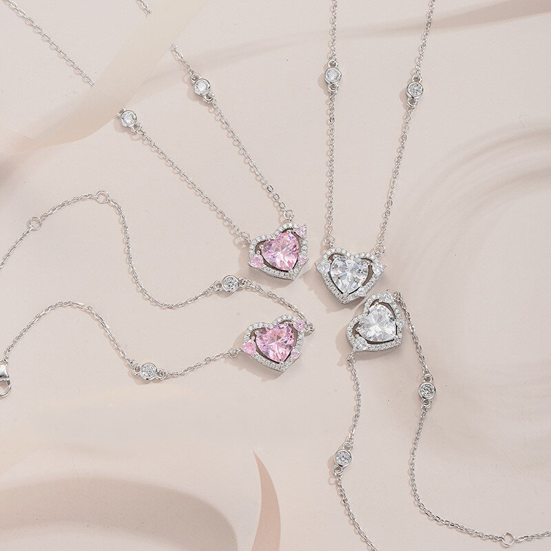 Collares de plata esterlina 925 para mujer, colgante de corazón dulce de circón de lujo, regalo de joyería de diseñador, envío gratis, nuevo