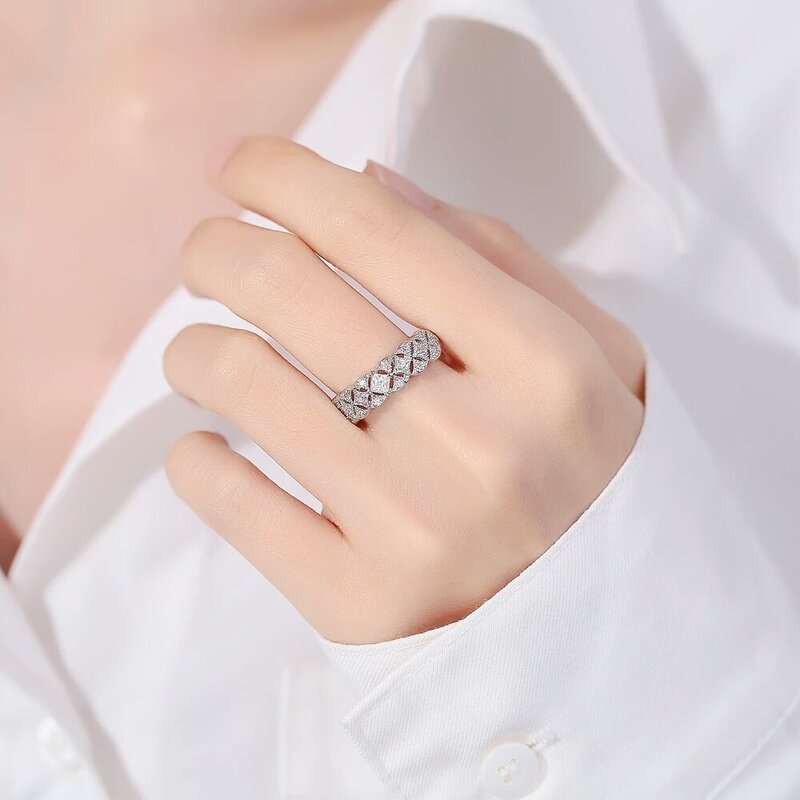 Clear CZ Gemstone Wide Ring 925 Sterling Silver Rings Simple Style Silver Hand Jewelry For Women