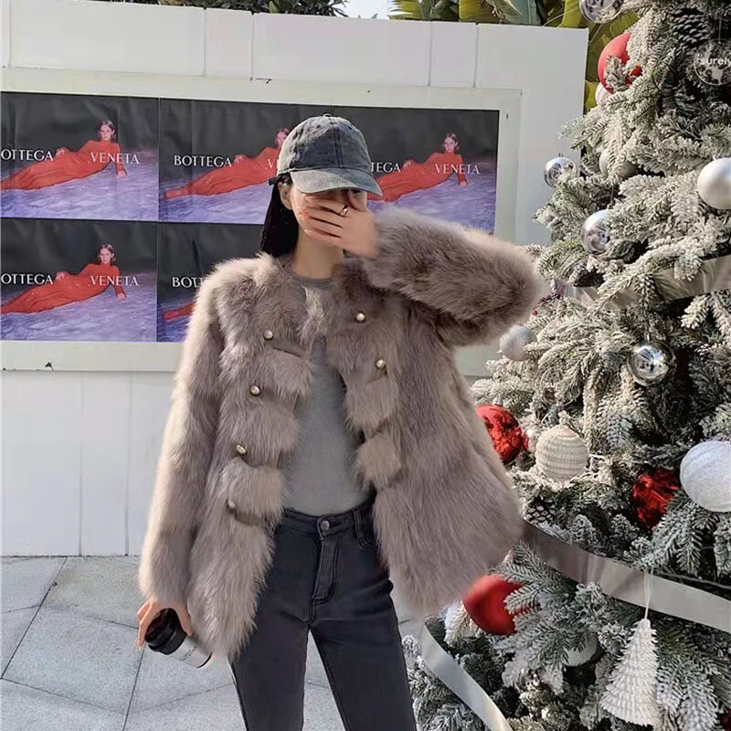 2022 novo outono inverno imitação de pele de raposa jaqueta feminina casaco de comprimento médio coreano solto casaco de pele quente feminino outwear fried street