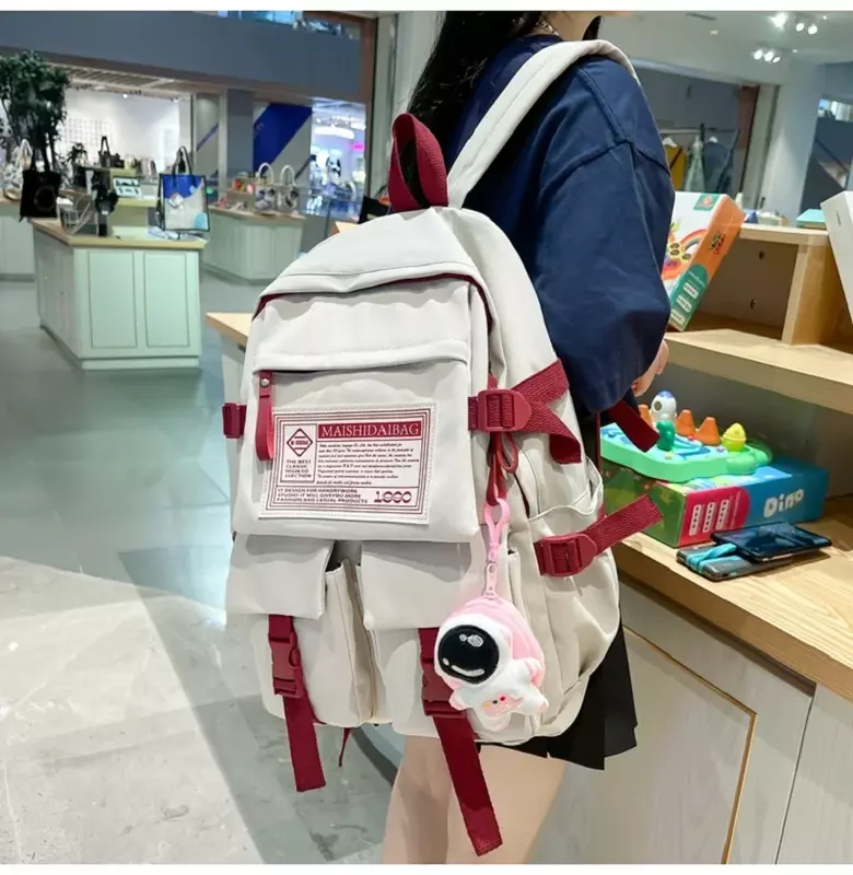 Large Waterproof Backpack Fashionable Multi-Pocket Nylon Women's Backpack Women's Portable Schoolbag Girls' Schoolbag Cool