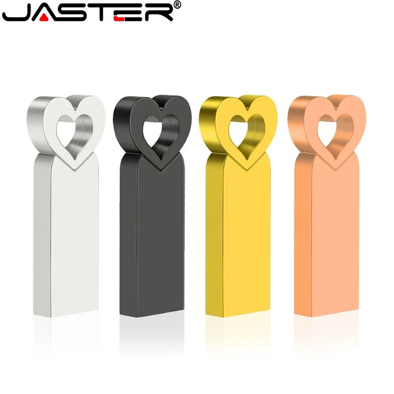 JASTER-Clé USB en forme de cœur avec logo personnalisé gratuit, clé USB en métal azole, clé USB créative, cadeau de mariage, 32 Go, 16 Go, 64 Go, 128 Go