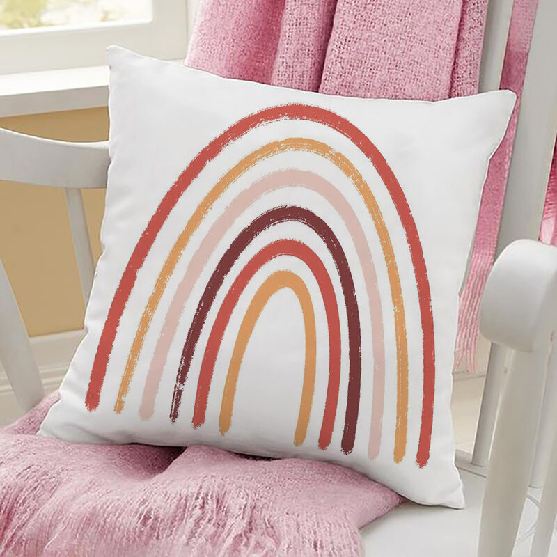 Funda de cojín con estampado de arcoíris para decoración del hogar, funda de almohada de poliéster blanco, multicolor