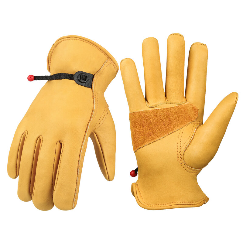 OZERO Leather Work Gloves Driver Gloves Cowhide Leather Security Working Gloves for Driving Heavy Duty Mechanic Ranch Gardening