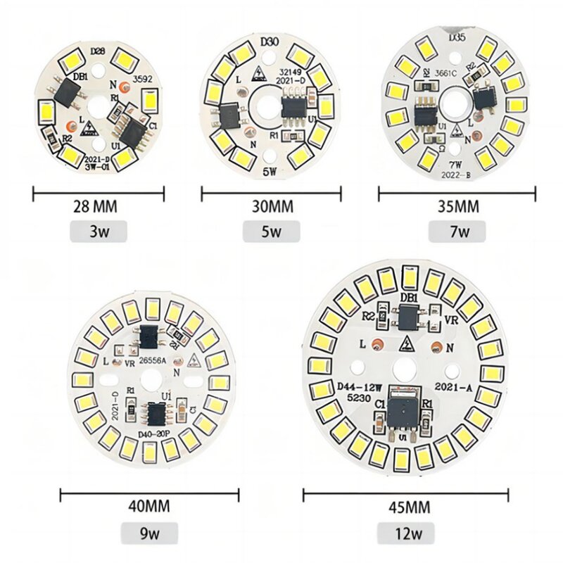 UoKzz-SMD LED Bulb Patch Lamp, Módulo Circular, placa de fonte de luz, 220V AC, Downlight Chip, Spotlight