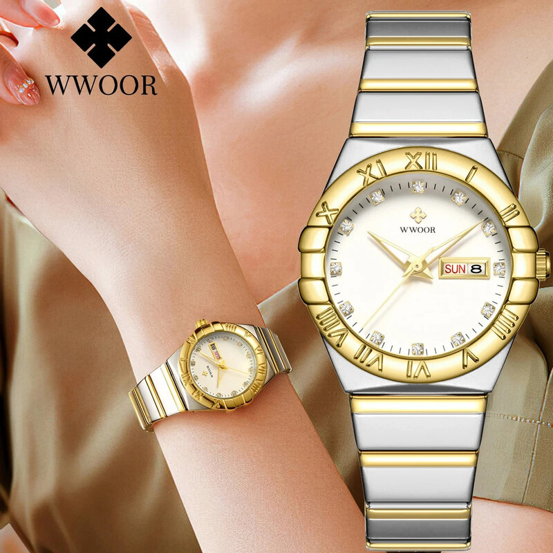 WWOOR-여성 시계, 새로운 패션, 화이트 다이아몬드 여성 시계, 최고 브랜드 럭셔리 손목 시계, 심플한 여성 드레스, 작은 시계, 여성 시계