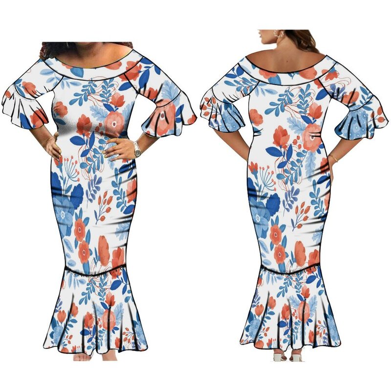 Slim-Fit sukienka polinezja lotos mankiet elegancki sukienka wysokiej jakości sukienka na przyjęcia i bankiety Pacific Island Art kwiatowy zwyczaj